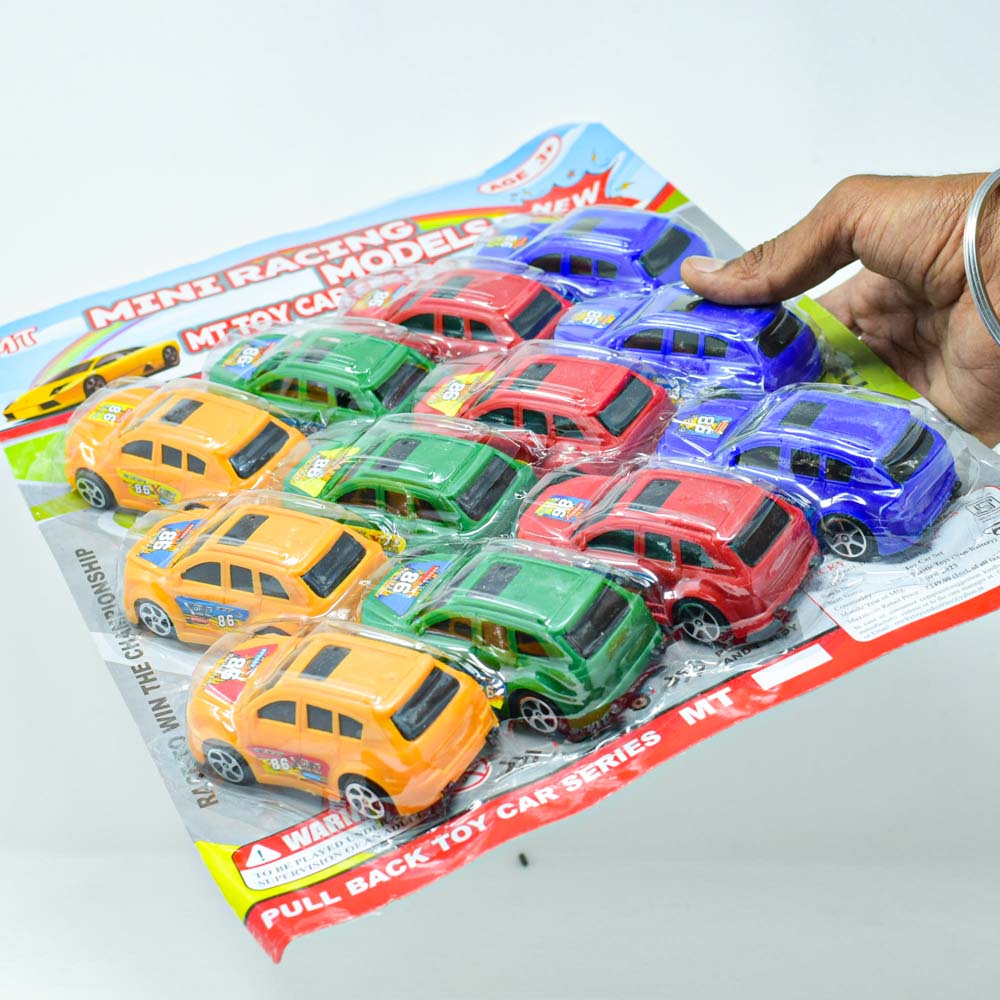 (12 Pcs/ box) Medium Size Toy Car Set free wheel - By Micky Toys Patta Card  Blister