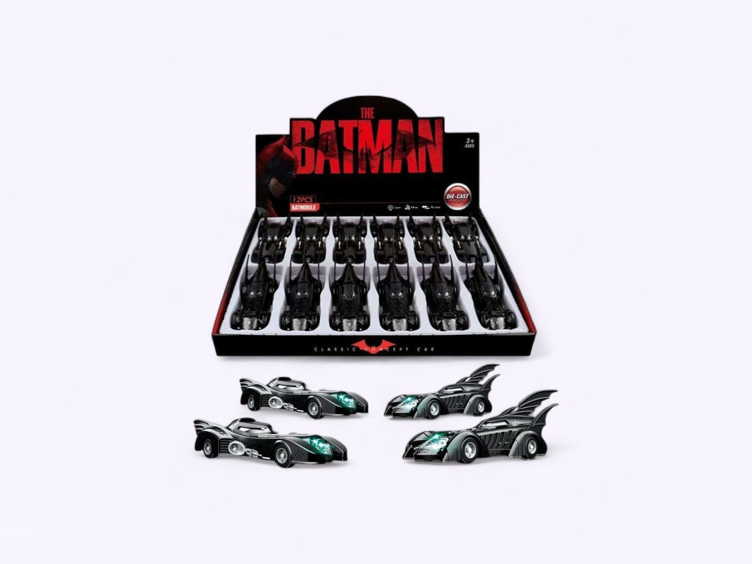 12 Pcs) The Batman Die-Cast Metal Car with Light, Music & Pullback