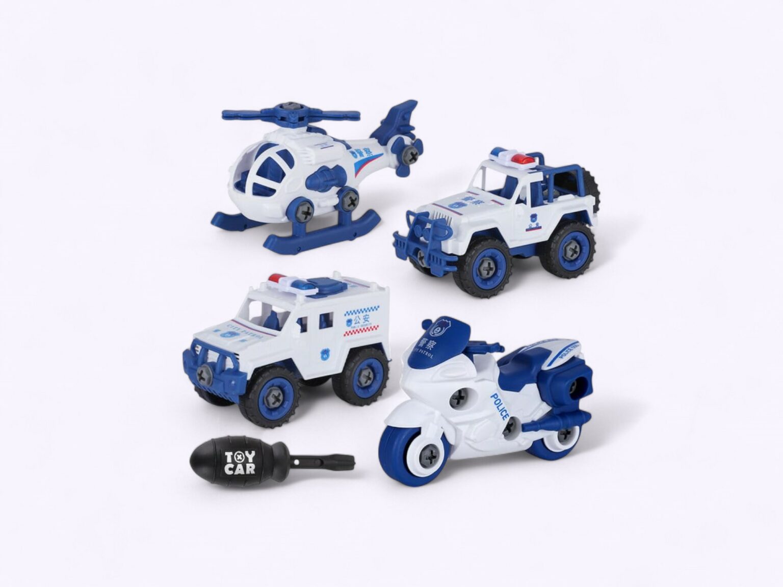 12 Pcs/Box) DIY Police Vehicle Toy Set for Kids – in – Sellet
