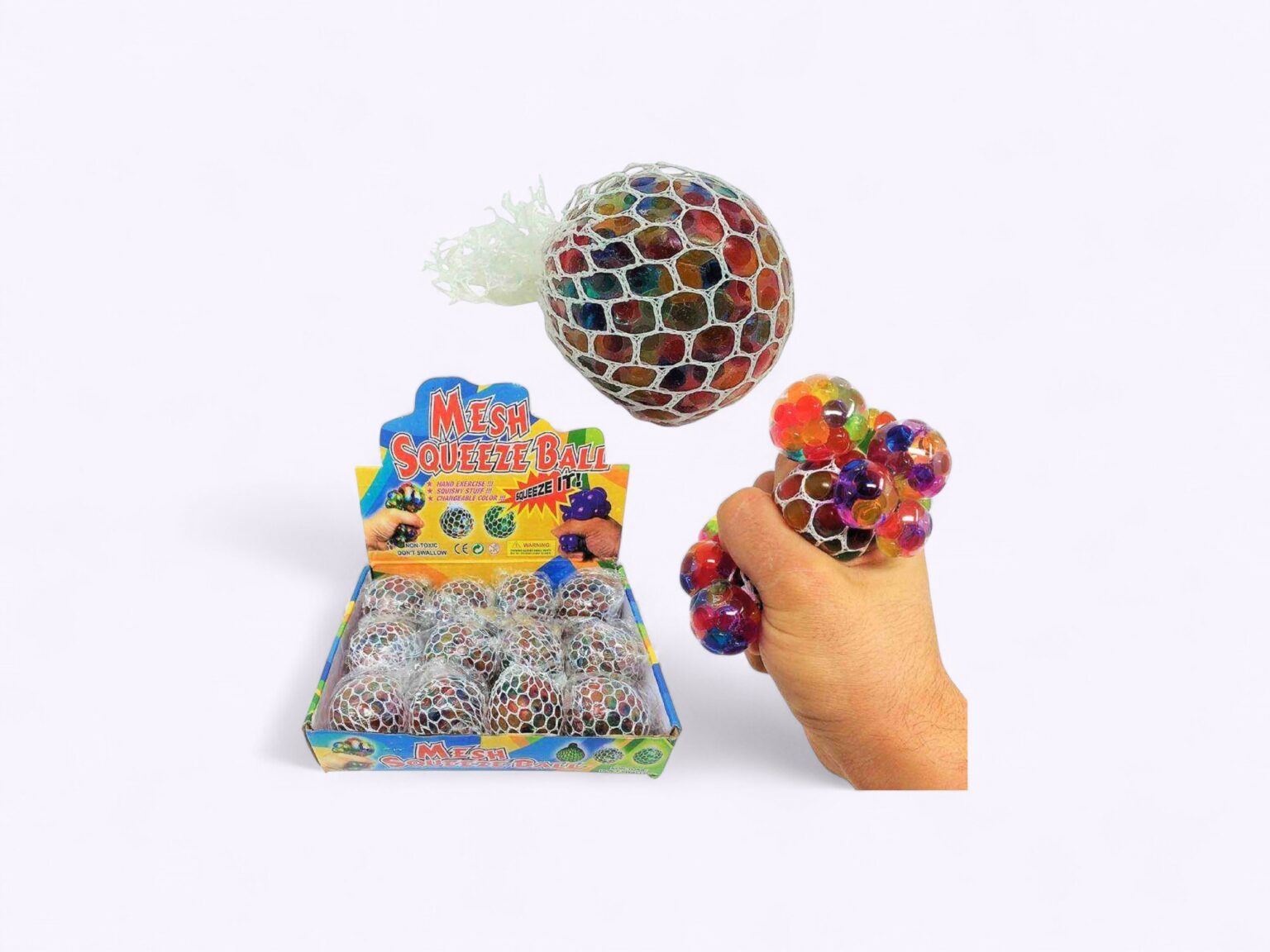 12pcs/Box) Mesh Squeeze Ball – Colorful Stress Relief Fidget Toy